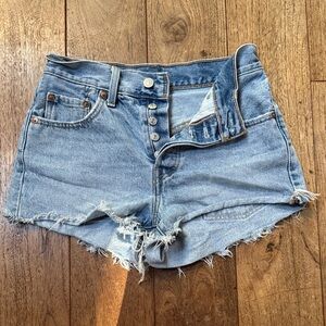 Levi's Light Blue Frayed Jean Shorts